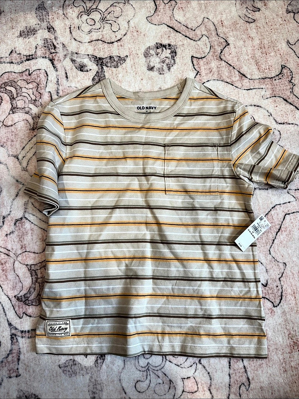 Old Navy Striped Short Sleeve Tee in Gray & Yellow Size Small NWT